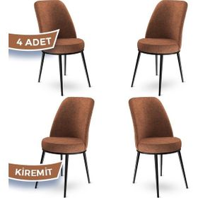 Canisa Dexa Serisi Üst Kalite Metal Siyah İskeletli Kiremit 4 Adet Yemek Odası Sandalyesi