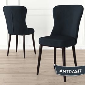 Canisa Due Serisi 80x132 Açılabilir Barok Ahşap Desen Mutfak Masası Takımı ve 4 Adet Antrasit Sandalye