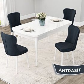 Canisa Due Serisi 80x132 Açılabilir Beyaz Mutfak Masası Takımı ve 4 Adet Antrasit Sandalye