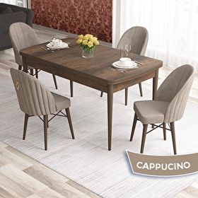 Canisa Elf Serisi 80x132 Açılabilir Barok Ahşap Desen Masa Takımı ve 4 Adet Cappucino Sandalye