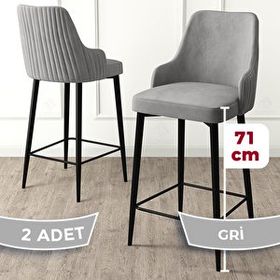 Canisa Enox Serisi 2 Adet Gri 1. Sınıf Babyface Kumaş Siyah Metal Ayaklı Bar Sandalyesi