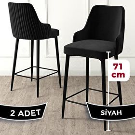 Canisa Enox Serisi 2 Adet Siyah 1. Sınıf Babyface Kumaş Siyah Metal Ayaklı Bar Sandalyesi