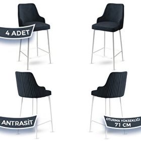Canisa Enox Serisi 4 Adet Antrasit 1. Sınıf Babyface Kumaş Beyaz Metal Ayaklı Bar Sandalyesi