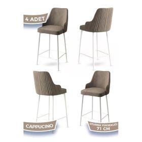 Canisa Enox Serisi 4 Adet Cappucino 1. Sınıf Babyface Kumaş Beyaz Metal Ayaklı Bar Sandalyesi