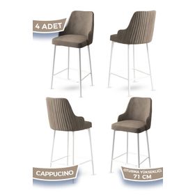 Canisa Enox Serisi 4 Adet Cappucino 1. Sınıf Babyface Kumaş Beyaz Metal Ayaklı Bar Sandalyesi