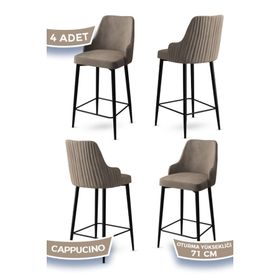 Canisa Enox Serisi 4 Adet Cappucino 1. Sınıf Babyface Kumaş Siyah Metal Ayaklı Bar Sandalyesi
