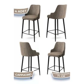 Canisa Enox Serisi 4 Adet Cappucino 1. Sınıf Babyface Kumaş Siyah Metal Ayaklı Bar Sandalyesi