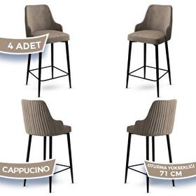 Canisa Enox Serisi 4 Adet Cappucino 1. Sınıf Babyface Kumaş Siyah Metal Ayaklı Bar Sandalyesi