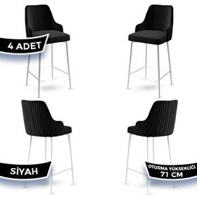 Canisa Enox Serisi 4 Adet Siyah 1. Sınıf Babyface Kumaş Beyaz Metal Ayaklı Bar Sandalyesi