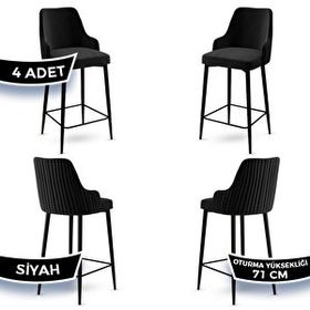 Canisa Enox Serisi 4 Adet Siyah 1. Sınıf Babyface Kumaş Siyah Metal Ayaklı Bar Sandalyesi