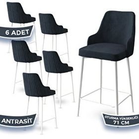 Canisa Enox Serisi 6 Adet Antrasit 1. Sınıf Babyface Kumaş Beyaz Metal Ayaklı Bar Sandalyesi