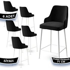 Canisa Enox Serisi 6 Adet Siyah 1. Sınıf Babyface Kumaş Beyaz Metal Ayaklı Bar Sandalyesi