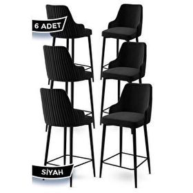 Canisa Enox Serisi 6 Adet Siyah 1. Sınıf Babyface Kumaş Siyah Metal Ayaklı Bar Sandalyesi
