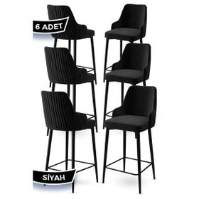 Canisa Enox Serisi 6 Adet Siyah 1. Sınıf Babyface Kumaş Siyah Metal Ayaklı Bar Sandalyesi