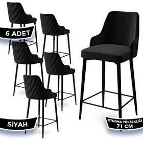 Canisa Enox Serisi 6 Adet Siyah 1. Sınıf Babyface Kumaş Siyah Metal Ayaklı Bar Sandalyesi