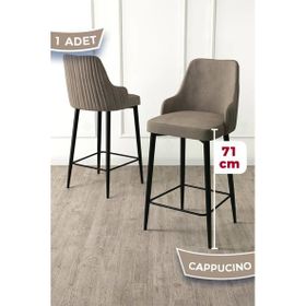 Canisa Enox Serisi Cappucino 1. Sınıf Babyface Kumaş Siyah Metal Ayaklı Bar Sandalyesi