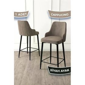 Canisa Enox Serisi Cappucino 1. Sınıf Babyface Kumaş Siyah Metal Ayaklı Bar Sandalyesi