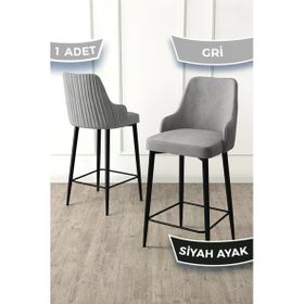 Canisa Enox Serisi Gri 1. Sınıf Babyface Kumaş Siyah Metal Ayaklı Bar Sandalyesi