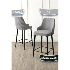 Canisa Enox Serisi Gri 1. Sınıf Babyface Kumaş Siyah Metal Ayaklı Bar Sandalyesi