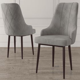 Canisa Eta Serisi 80x132 Açılabilir Mdf Barok Ahşap Desen Masa Takımı ve 6 Adet Gri Sandalye