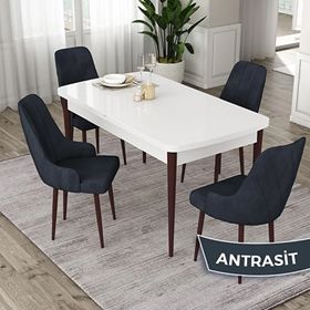 Canisa Eta Serisi 80x132 Açılabilir Mdf Beyaz Ceviz Ayak Masa Takımı ve 4 Adet Antrasit Sandalye