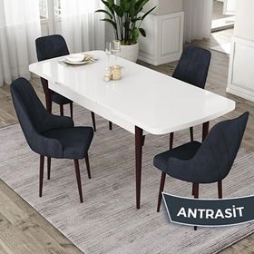 Canisa Eta Serisi 80x132 Açılabilir Mdf Beyaz Ceviz Ayak Masa Takımı ve 4 Adet Antrasit Sandalye