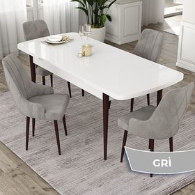 Canisa Eta Serisi 80x132 Açılabilir Mdf Beyaz Ceviz Ayak Masa Takımı ve 4 Adet Gri Sandalye