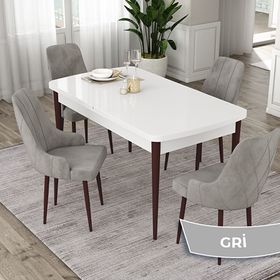 Canisa Eta Serisi 80x132 Açılabilir Mdf Beyaz Ceviz Ayak Masa Takımı ve 4 Adet Gri Sandalye