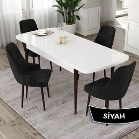 Canisa Eta Serisi 80x132 Açılabilir Mdf Beyaz Ceviz Ayak Masa Takımı ve 4 Adet Siyah Sandalye