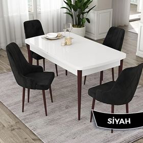 Canisa Eta Serisi 80x132 Açılabilir Mdf Beyaz Ceviz Ayak Masa Takımı ve 4 Adet Siyah Sandalye