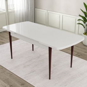 Canisa Eta Serisi 80x132 Açılabilir Mdf Beyaz Ceviz Ayak Masa Takımı ve 6 Adet Cappucino Sandalye