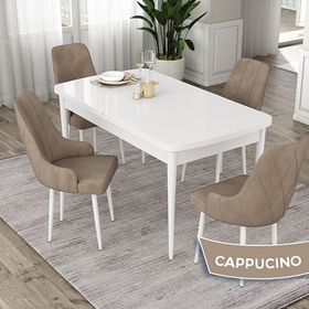 Canisa Eta Serisi 80x132 Açılabilir Mdf Beyaz Masa Takımı ve 4 Adet Cappucino Adet Sandalye