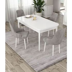 Canisa Eta Serisi 80x132 Açılabilir Mdf Beyaz Masa Takımı ve 4 Adet Gri Sandalye