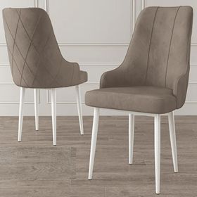Canisa Eta Serisi 80x132 Açılabilir Mdf Beyaz Masa Takımı ve 6 Adet Cappucino Sandalye