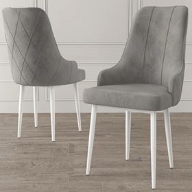 Canisa Eta Serisi 80x132 Açılabilir Mdf Beyaz Masa Takımı ve 6 Adet Gri Sandalye