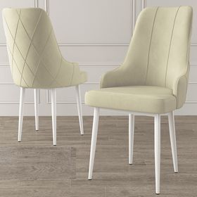 Canisa Eta Serisi 80x132 Açılabilir Mdf Beyaz Masa Takımı ve 6 Adet Krem Sandalye