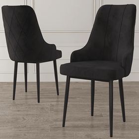 Canisa Eta Serisi 80x132 Açılabilir Mdf Siyah Mermer Desen Masa Takımı ve 6 Adet Siyah Sandalye