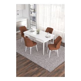 Canisa Eva Serisi 80x132 Açılabilir MDF Beyaz Mutfak Masası ve Kiremit 4 Sandalye
