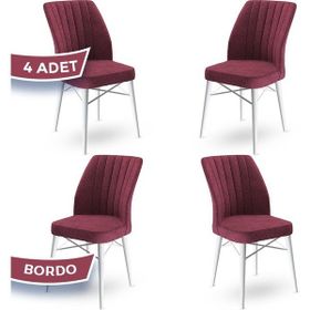 Canisa Flex Serisi Üst Kalite Gürgen Beyaz Ahşap Ayak Bordo 4 Adet Mutfak Sandalyesi