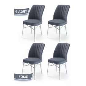 Canisa Flex Serisi Üst Kalite Gürgen Beyaz Ahşap Ayak Füme 4 Adet Mutfak Sandalyesi