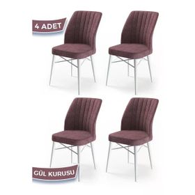 Canisa Flex Serisi Üst Kalite Gürgen Beyaz Ahşap Ayak Gül Kurusu 4 Adet Mutfak Sandalyesi