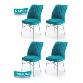 Canisa Flex Serisi Üst Kalite Gürgen Beyaz Ahşap Ayak Turkuaz 4 Adet Mutfak Sandalyesi