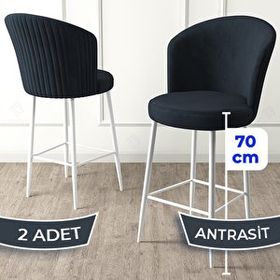 Canisa Fora Serisi 2 Adet Antrasit 1. Sınıf Babyface Kumaş Beyaz Metal Ayaklı Bar Sandalyesi