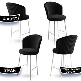 Canisa Fora Serisi 4 Adet Siyah 1. Sınıf Babyface Kumaş Beyaz Metal Ayaklı Bar Sandalyesi