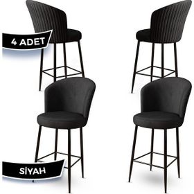 Canisa Fora Serisi Babyface Kumaş Siyah Metal Ayak Siyah Bar Sandalyesi