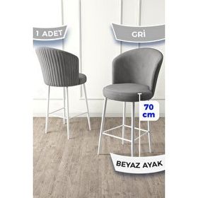 Canisa Fora Serisi Gri 1. Sınıf Babyface Kumaş Beyaz Metal Ayaklı Bar Sandalyesi