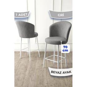 Canisa Fora Serisi Gri 1. Sınıf Babyface Kumaş Beyaz Metal Ayaklı Bar Sandalyesi