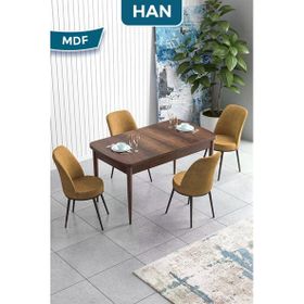 Canisa Han Serisi 70x114 Açılabilir Mdf Barok Ahşap Desen Masa Takımı ve 4 Adet Cappucino Sandalye