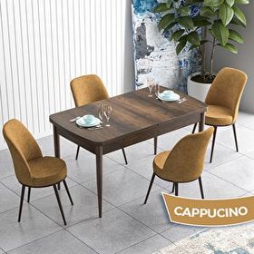 Canisa Han Serisi 70x114 Açılabilir Mdf Barok Ahşap Desen Masa Takımı ve 4 Adet Cappucino Sandalye