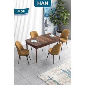 Canisa Han Serisi 70x114 Açılabilir Mdf Barok Ahşap Desen Masa Takımı ve 4 Adet Cappucino Sandalye